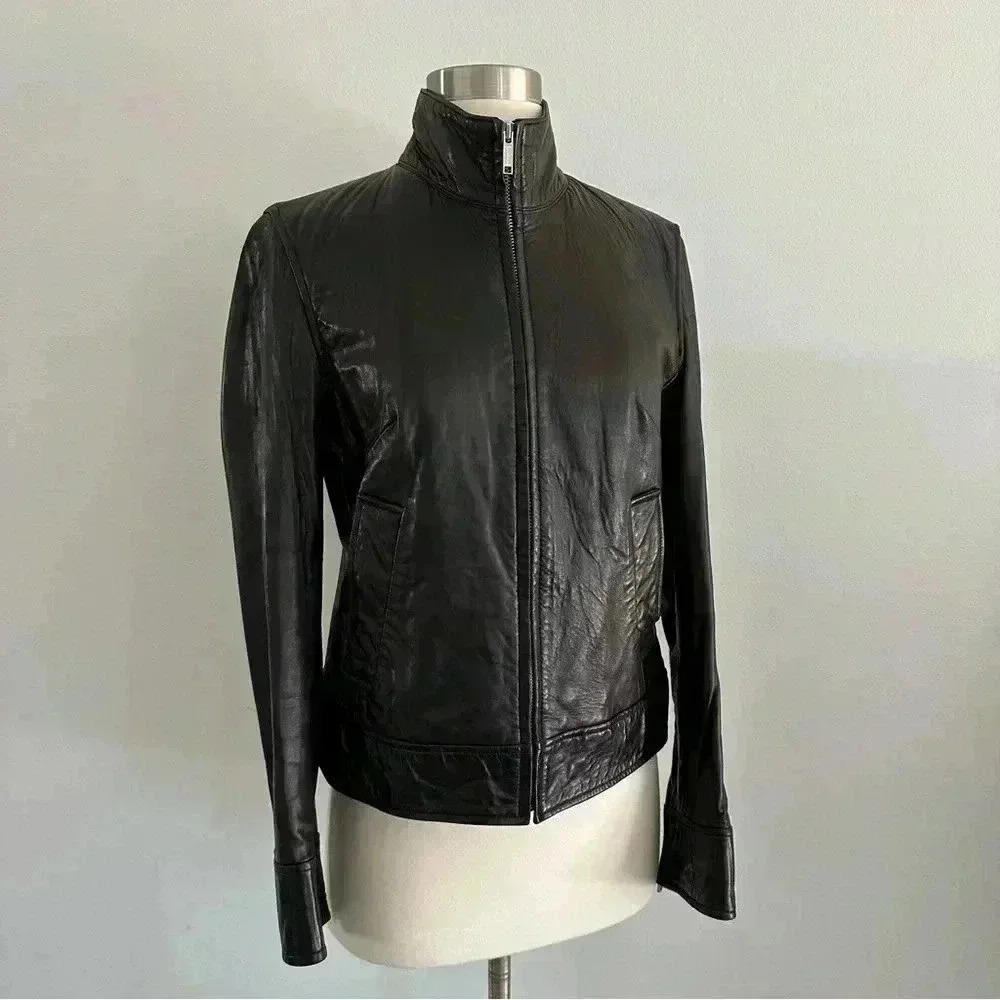 Banana Republic Black Leather Jacket Streamlined Design